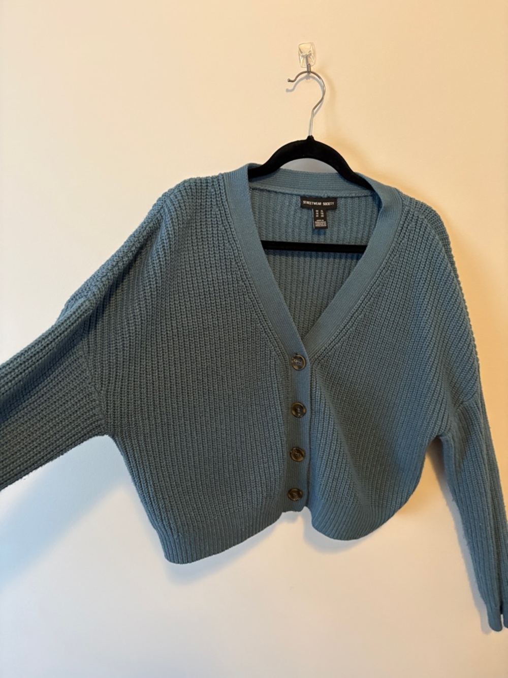 Streetwear Society Women's Teal-Blue Chunky V-Neck Button Cardigan